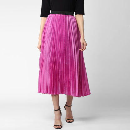 Women's Lavender Satin Pleated Skirt