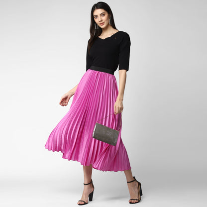 Women's Lavender Satin Pleated Skirt