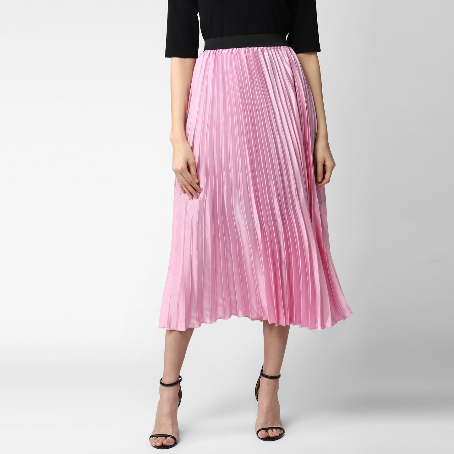 Women's Pink Satin Pleated Skirt