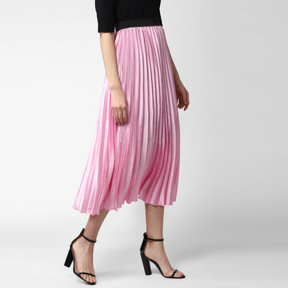 Women's Pink Satin Pleated Skirt