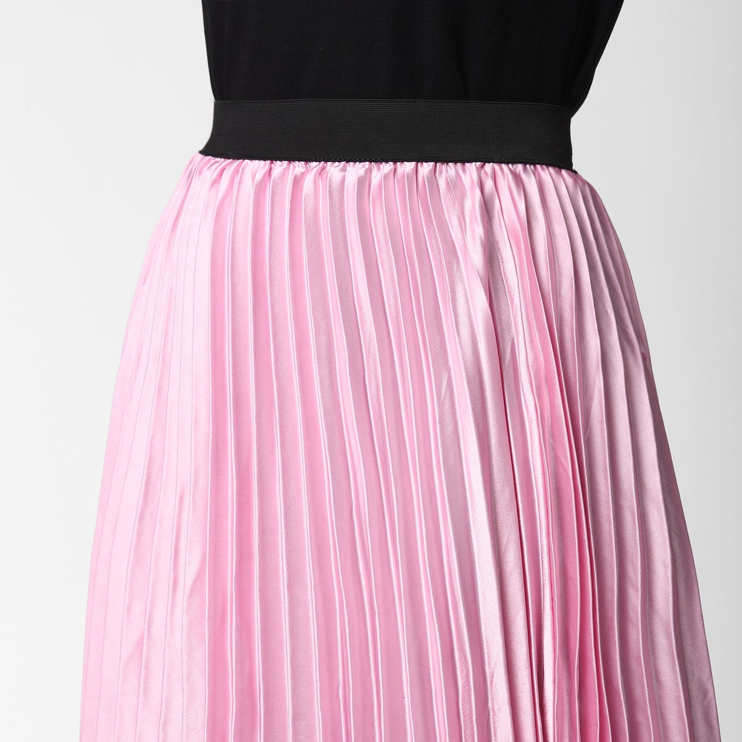Women's Pink Satin Pleated Skirt