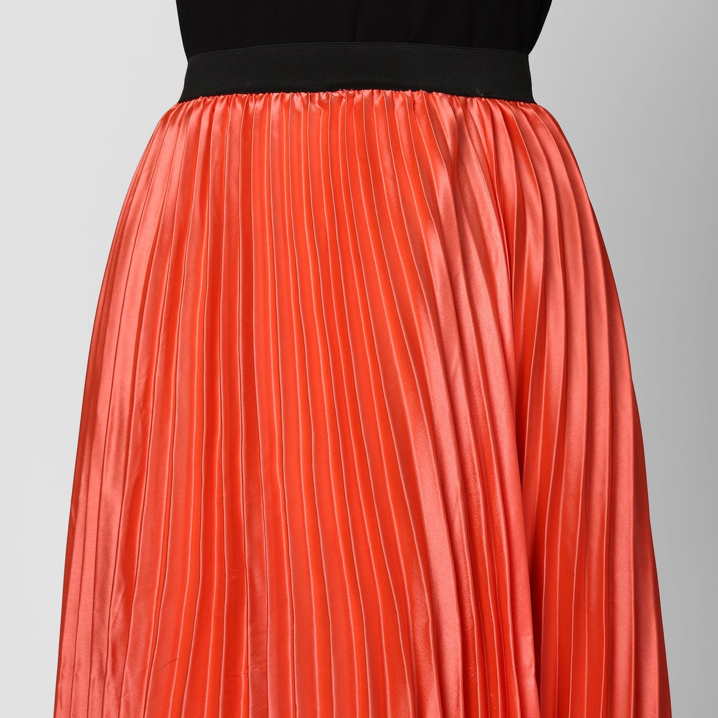 Women's Coral Satin Pleated Skirt