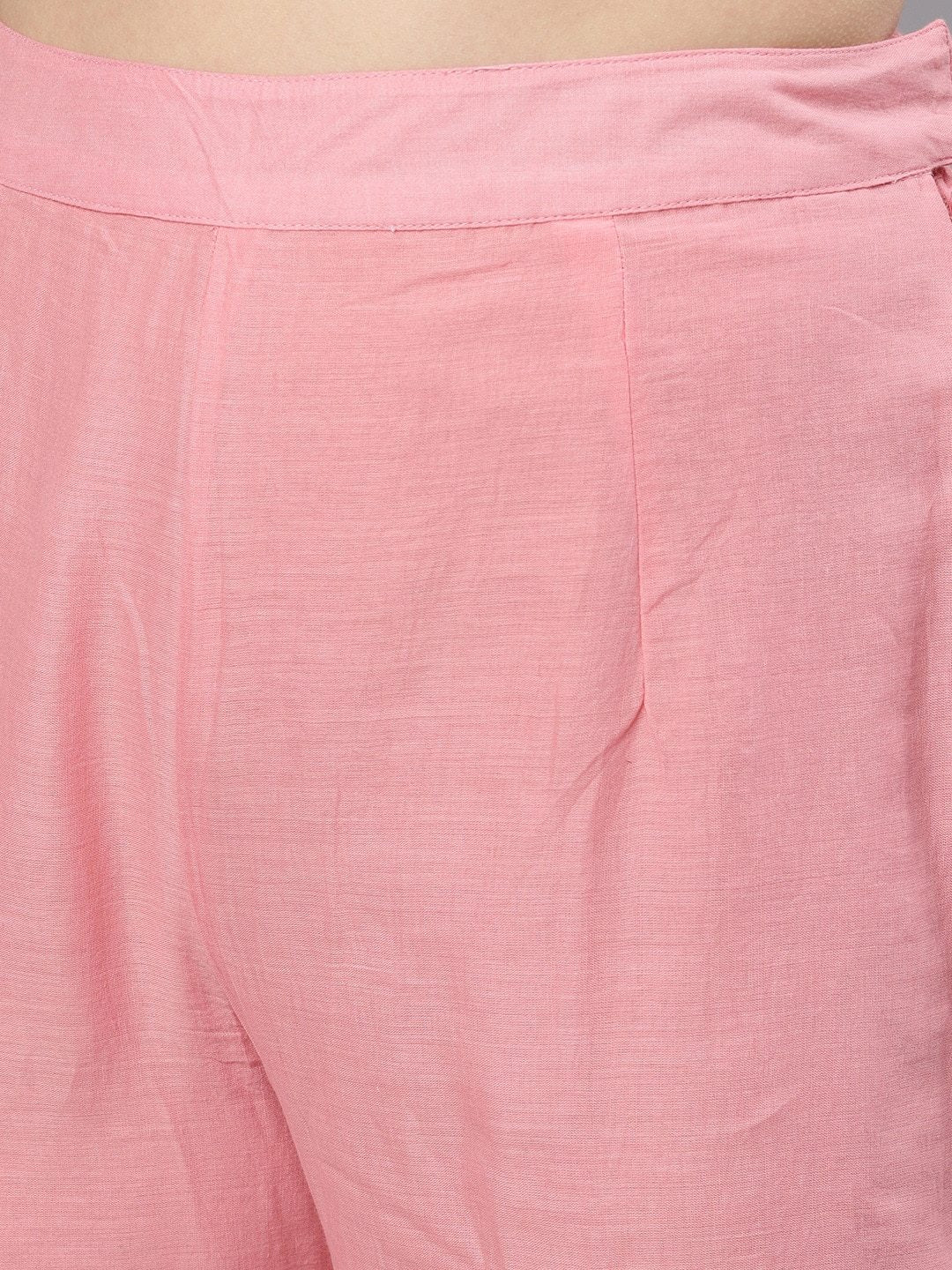 Women's  Pink Mirror Work Kurta with Palazzos