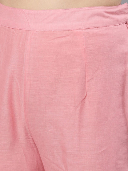 Women's  Pink Mirror Work Kurta with Palazzos