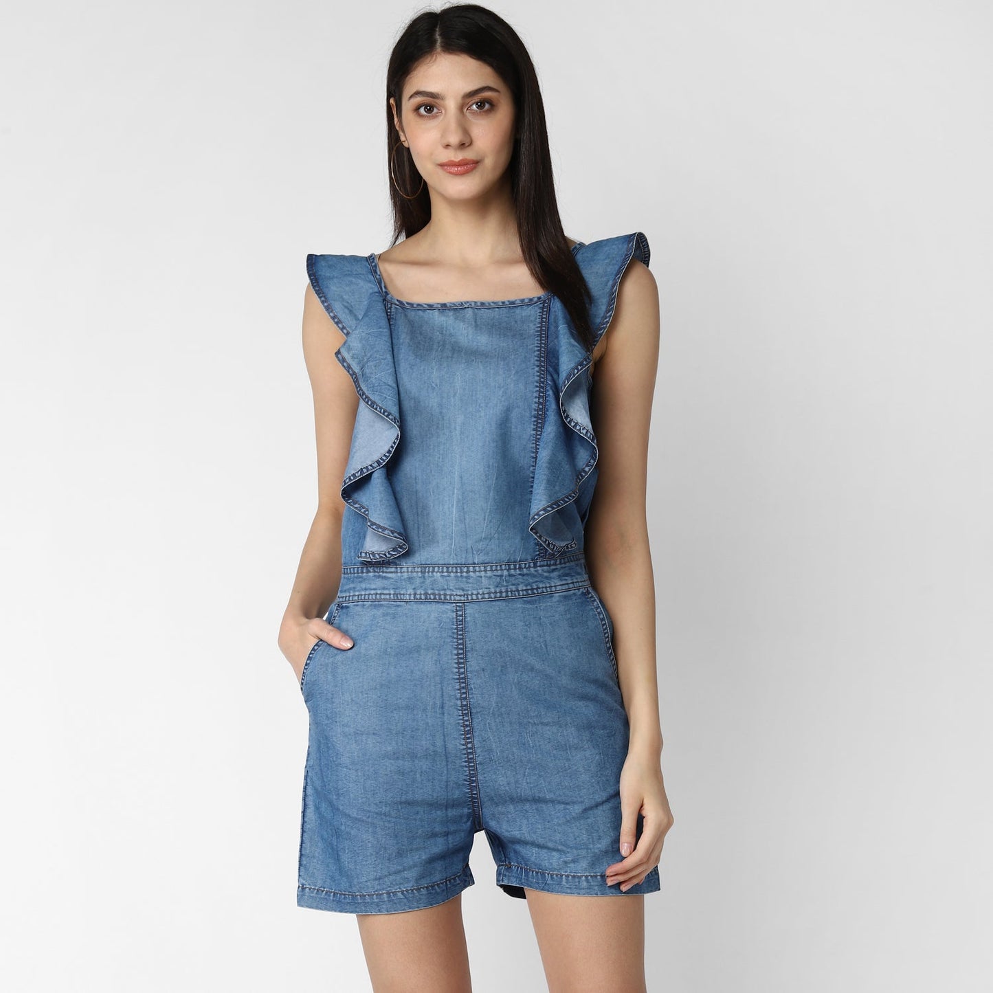 Women's Denim Ruffle Style Playsuit