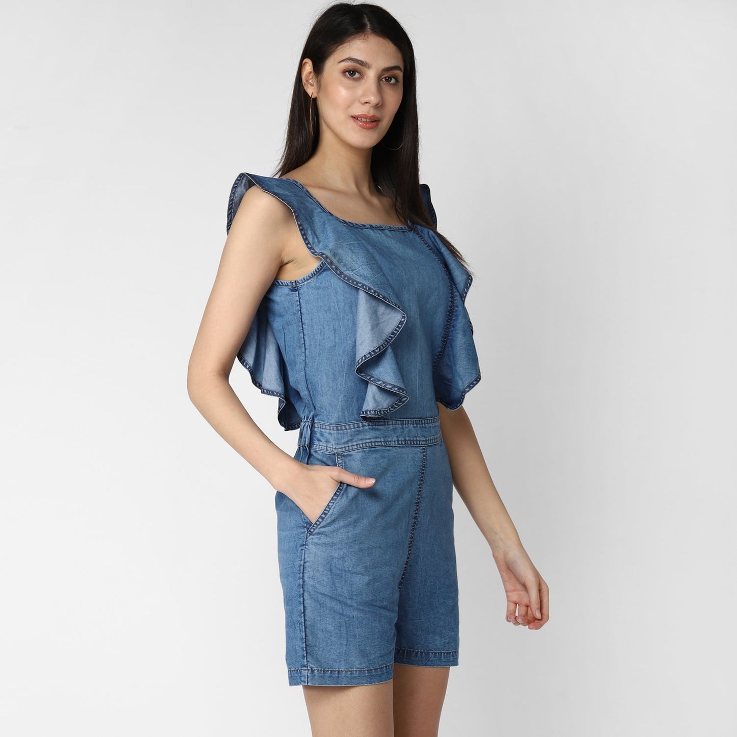 Women's Denim Ruffle Style Playsuit