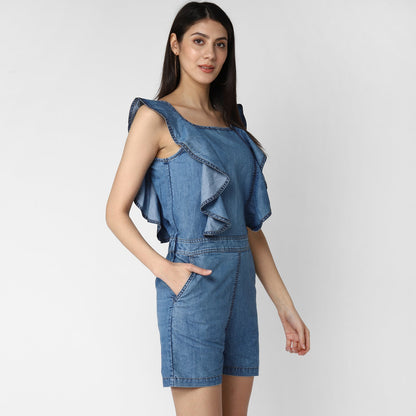 Women's Denim Ruffle Style Playsuit