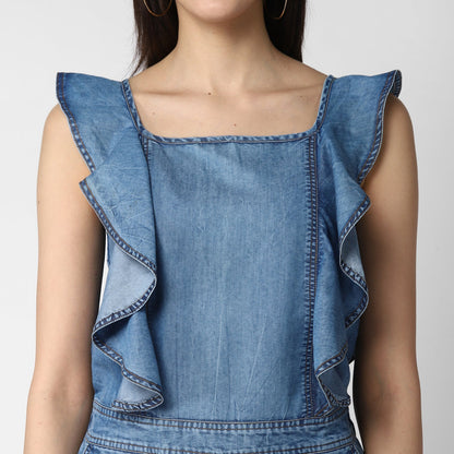 Women's Denim Ruffle Style Playsuit