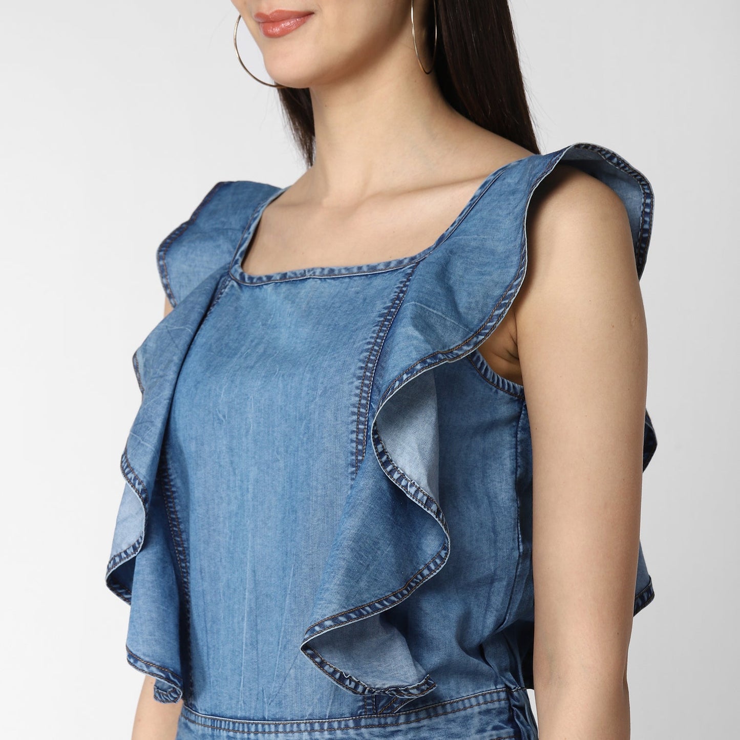 Women's Denim Ruffle Style Playsuit