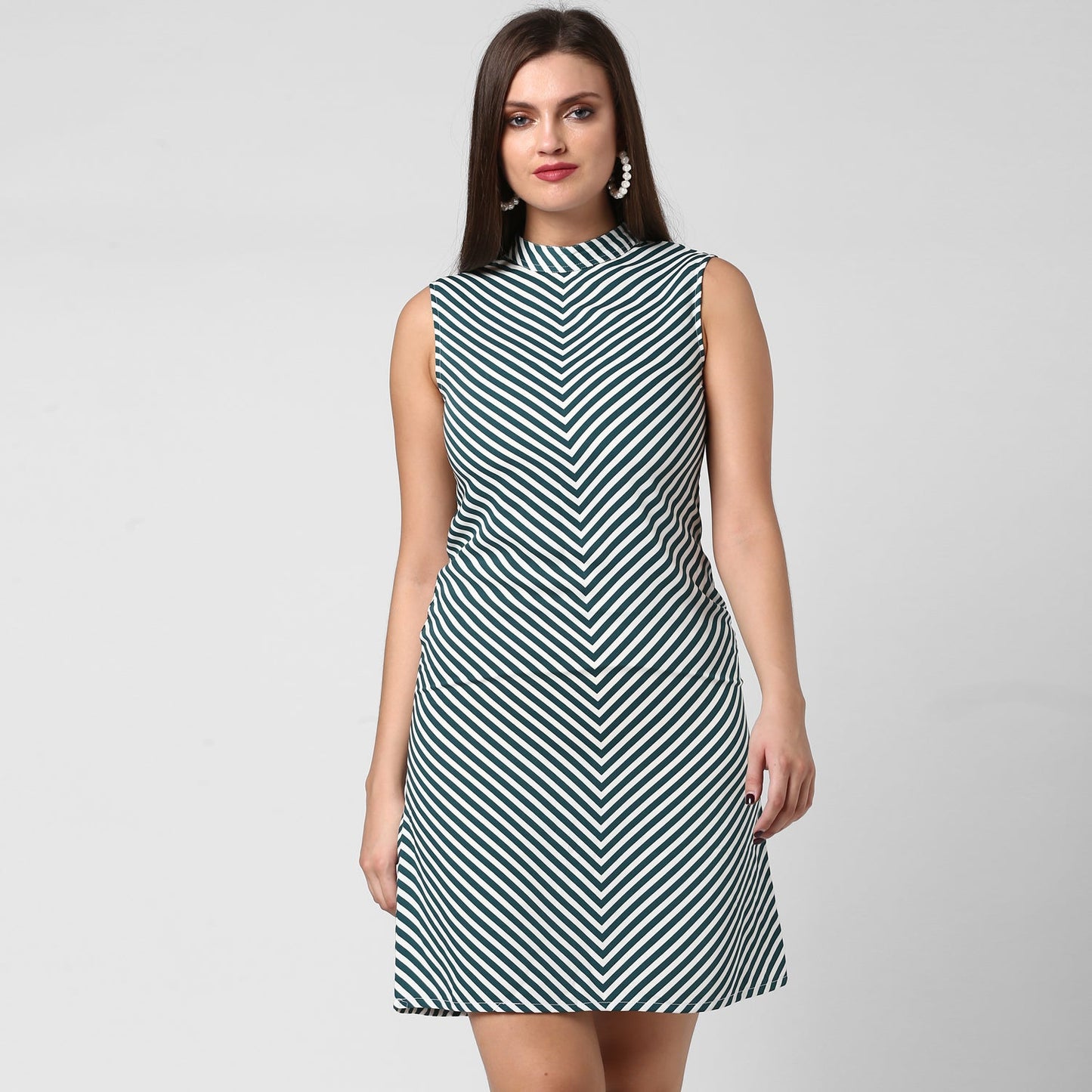 Women's Polyester Green Stripe Dress