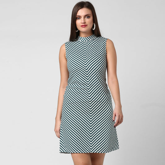Women's Polyester Green Stripe Dress