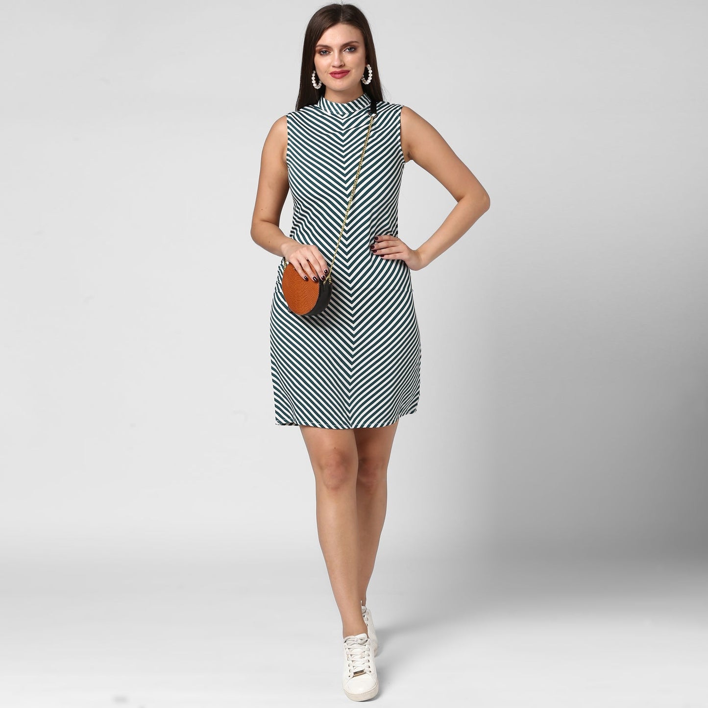 Women's Polyester Green Stripe Dress