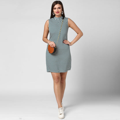 Women's Polyester Green Stripe Dress