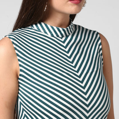 Women's Polyester Green Stripe Dress