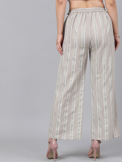 Women's  Grey & Off-White Printed Straight Palazzos