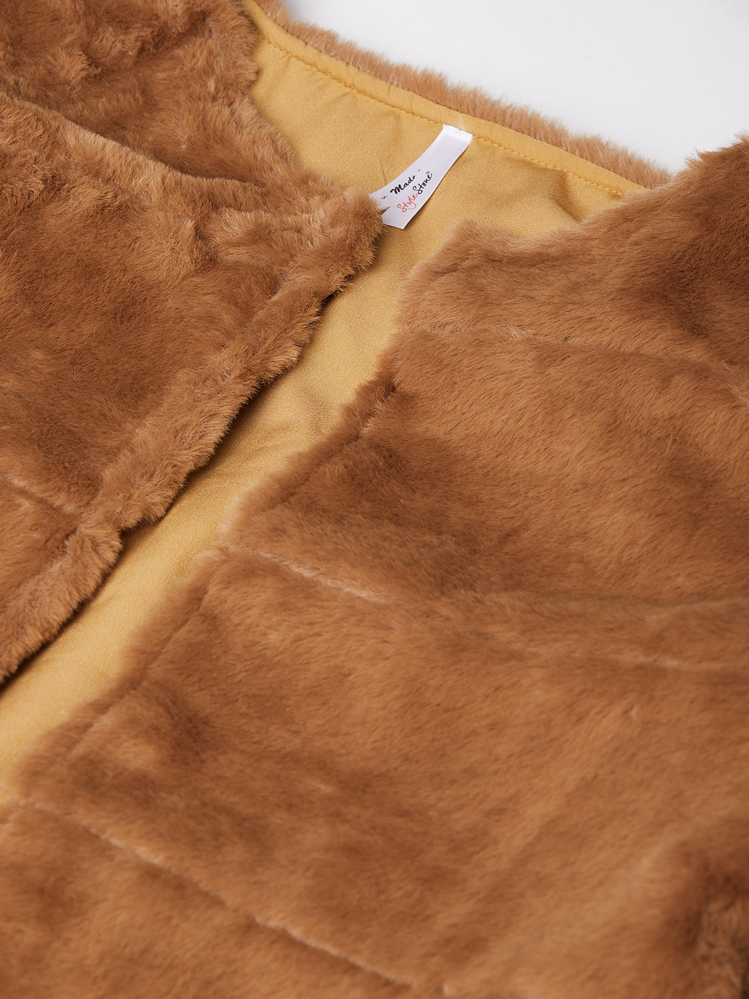 Women's Brown Faux Fur Open Jacket