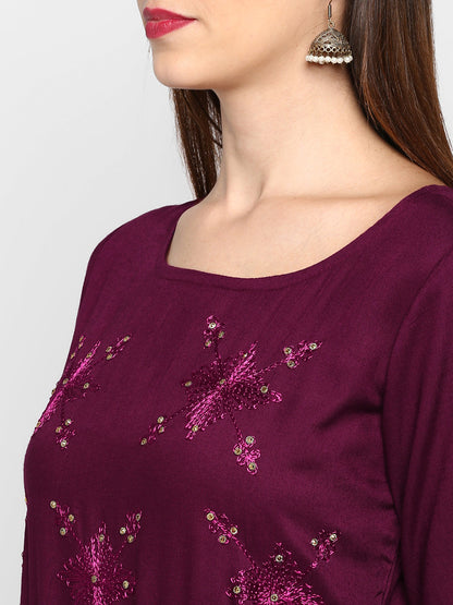 Women's Purple Rayon Kurta By Vbu