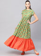 Women's  Green & Orange Floral Printed Maxi Dress