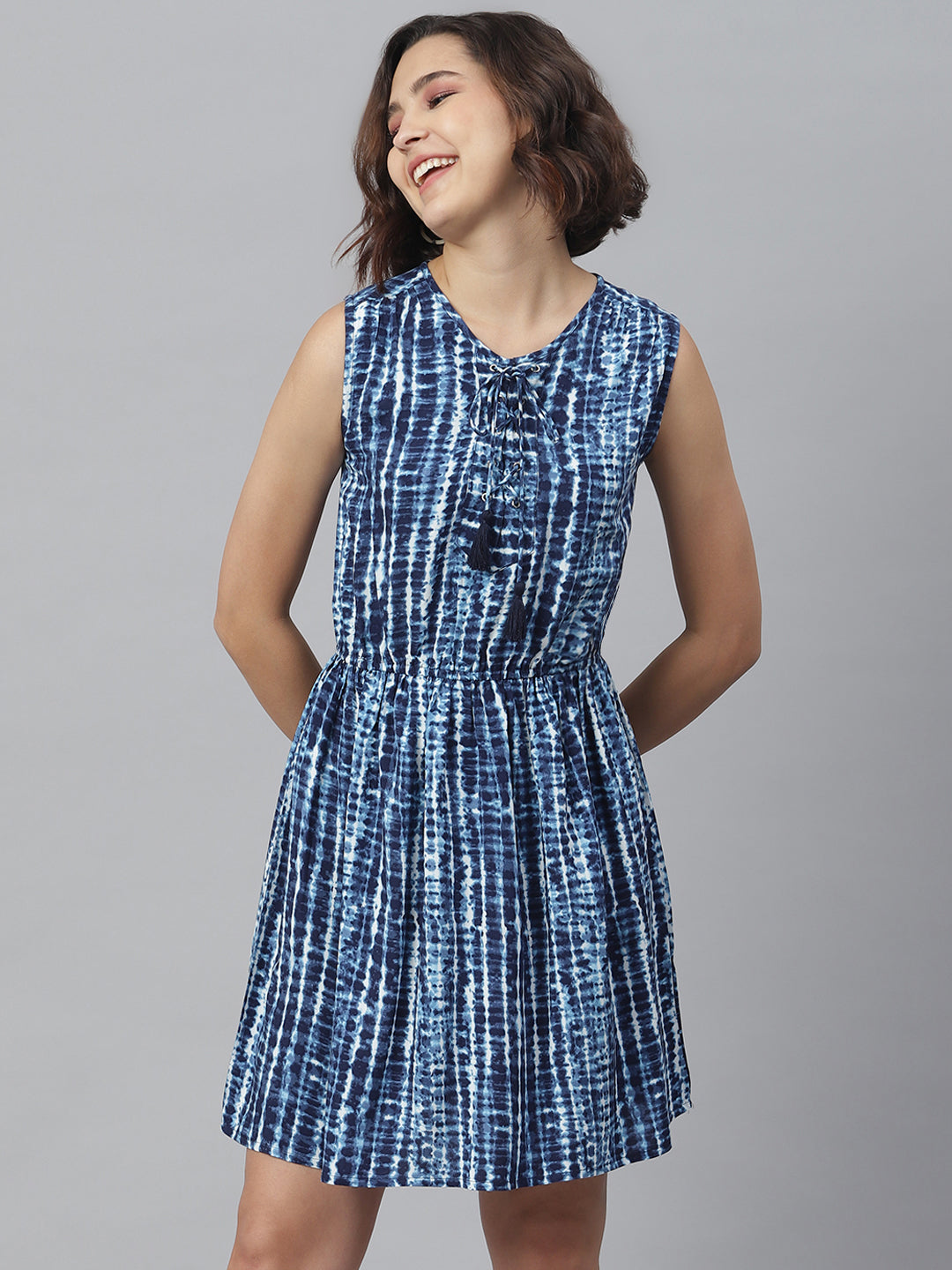 Women's Blue Tie & Dye Printed Dress