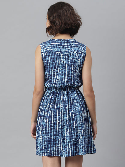 Women's Blue Tie & Dye Printed Dress