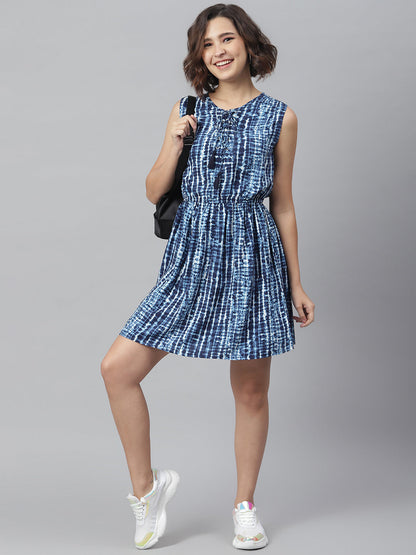 Women's Blue Tie & Dye Printed Dress