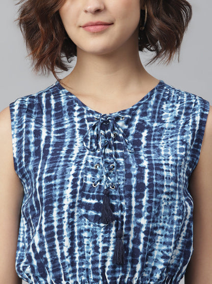Women's Blue Tie & Dye Printed Dress