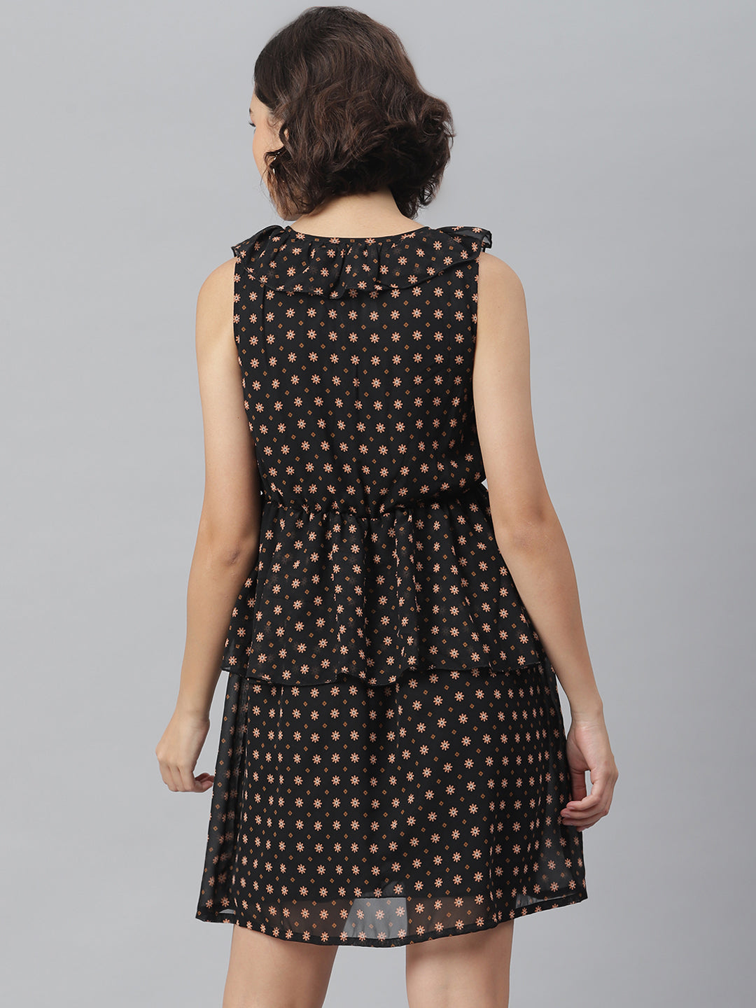 Women's Black Printed Peplum Style Dress