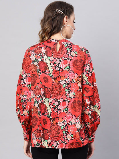 Women's Red & Black Printed Tunic