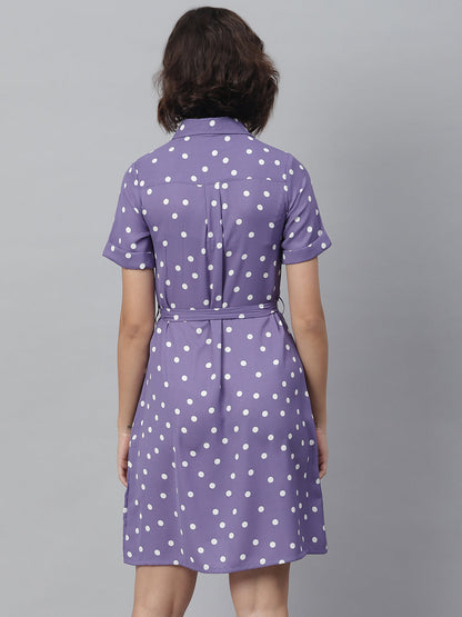 Women's Lavender Polka Shirt Dress with belt