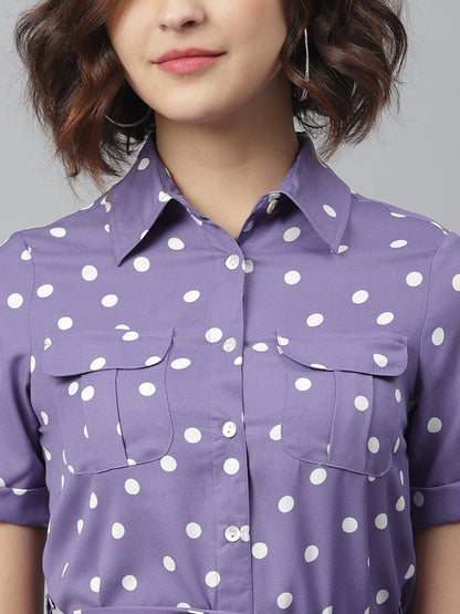 Women's Lavender Polka Shirt Dress with belt