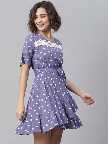 Women's Lavender Polka Dress with Lace detail