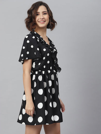 Women's Black Polka Dress with Ruffle