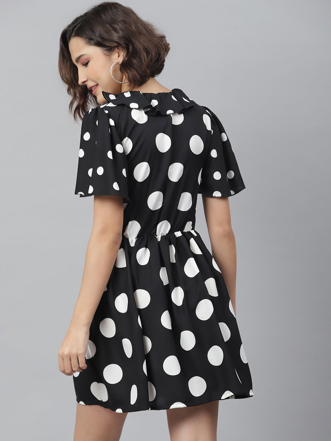 Women's Black Polka Dress with Ruffle