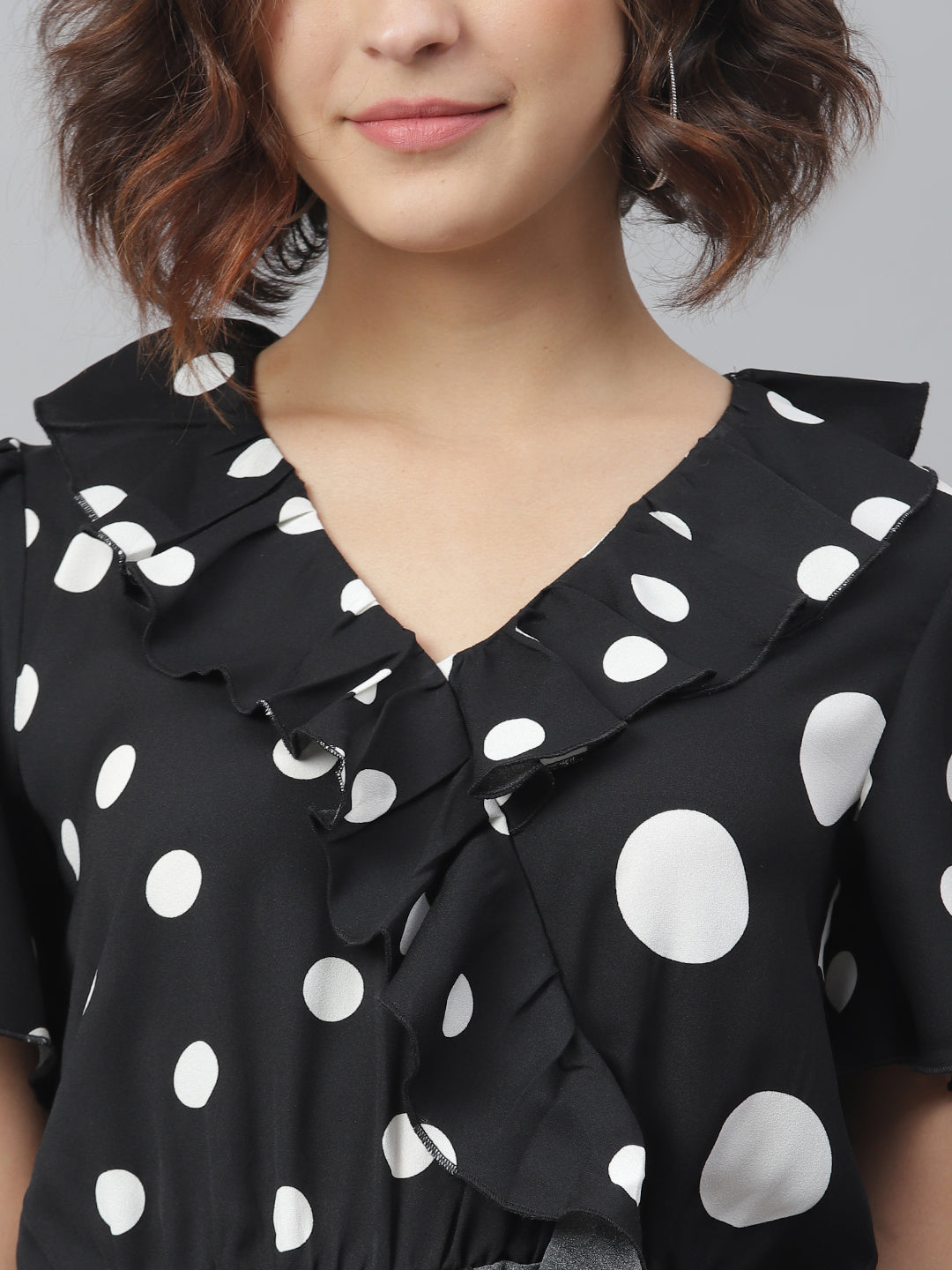 Women's Black Polka Dress with Ruffle