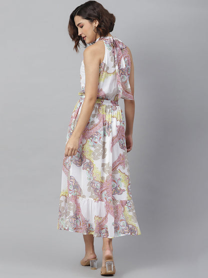 Women's White Printed Maxi Dress