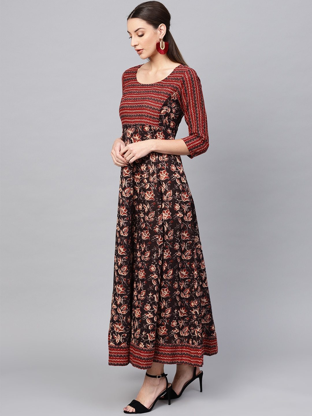 Women's  Brown & Beige Printed Maxi Dress