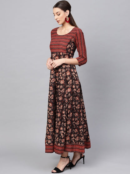 Women's  Brown & Beige Printed Maxi Dress