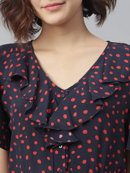 Women's Navy & Red Polka Ruffle Maxi dress