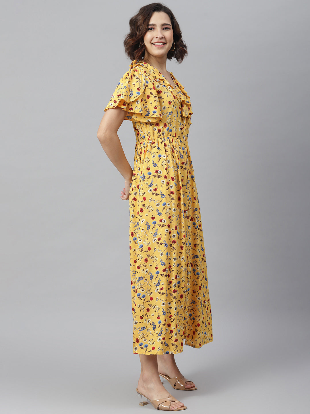 Women's Yellow Floral Maxi Dress