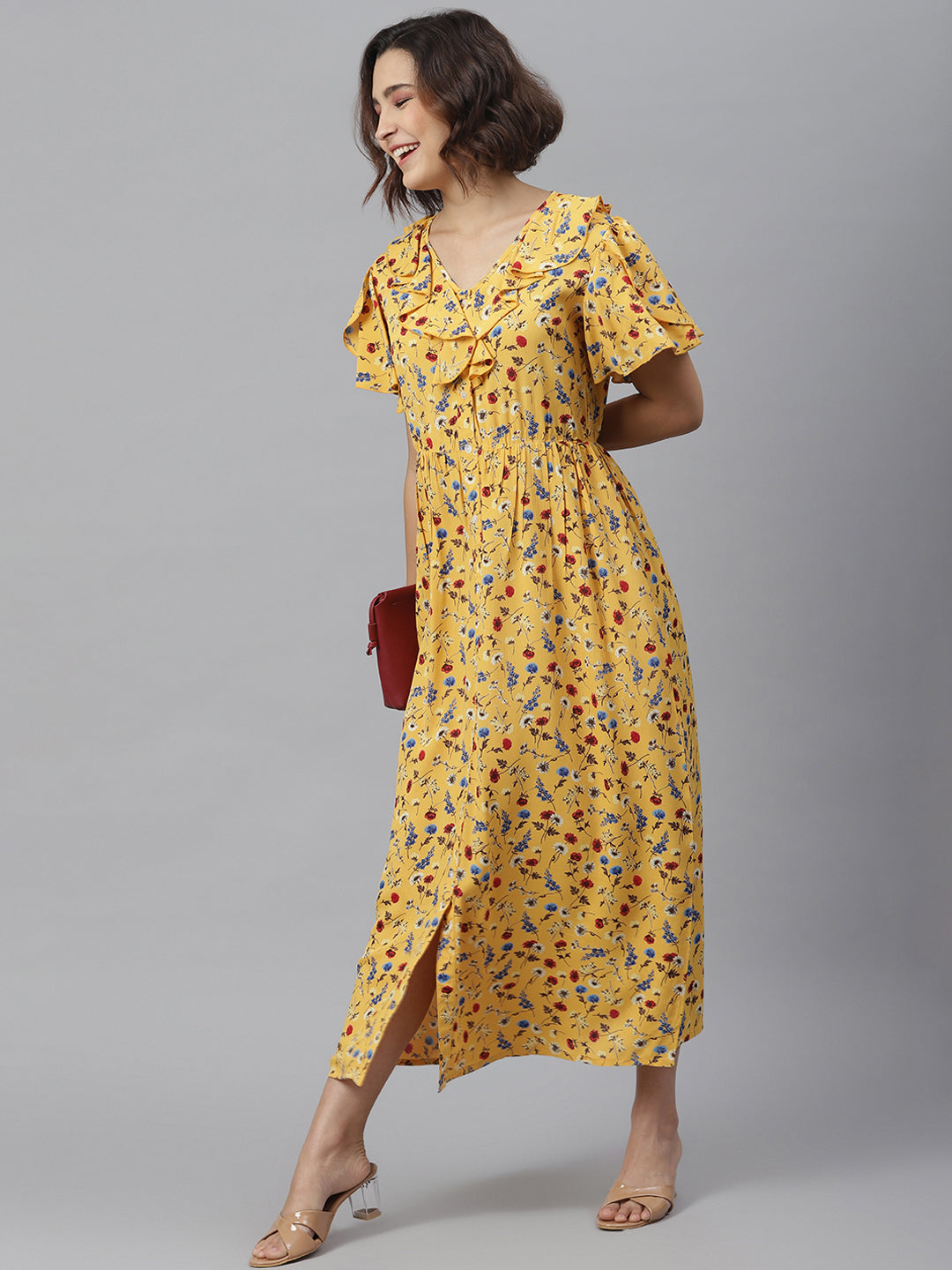 Women's Yellow Floral Maxi Dress