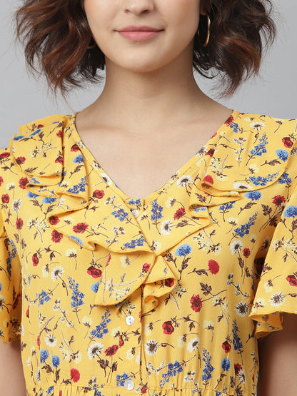 Women's Yellow Floral Maxi Dress