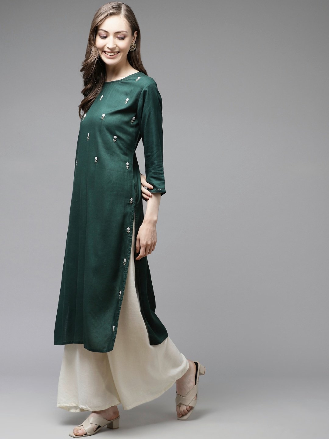 Women's Dark Green Embroidery Kurta