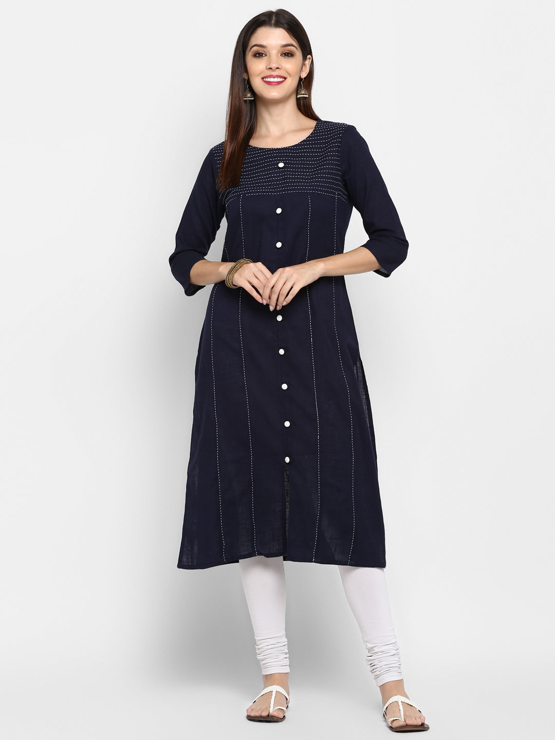 Women's Blue Color Cotton Straight Kurta  (1Pc)