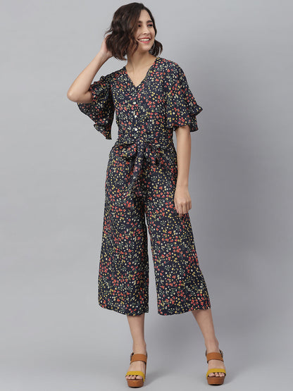 Women's Black Floral Printed Jumpsuit