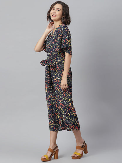 Women's Black Floral Printed Jumpsuit