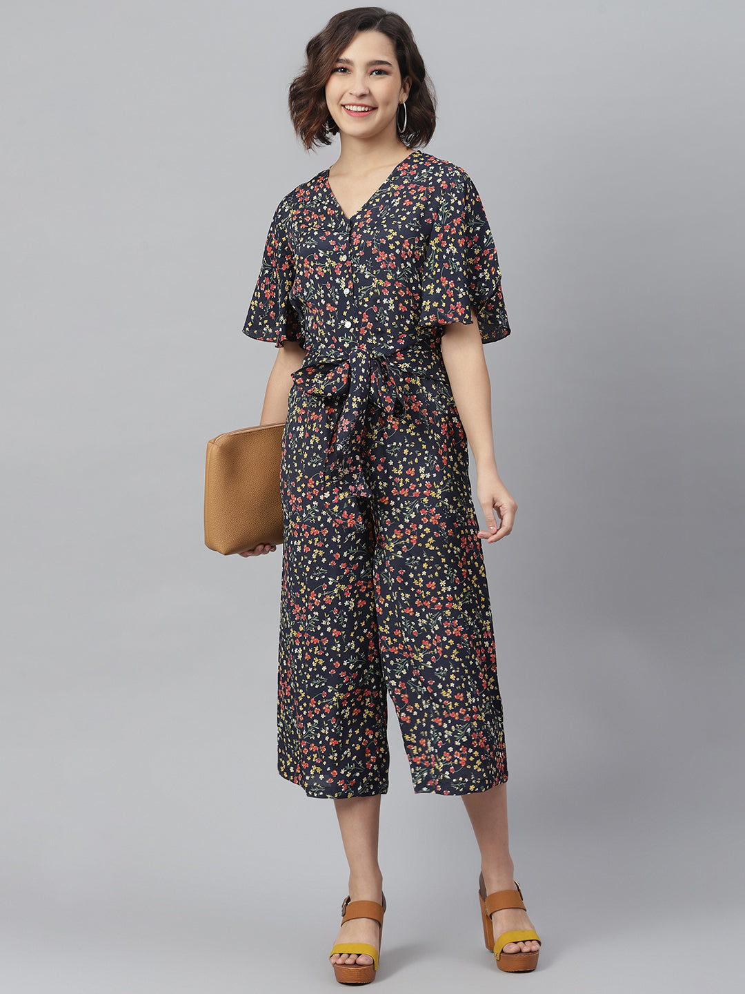 Women's Black Floral Printed Jumpsuit