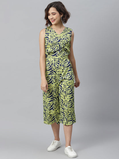 Women's Yellow and Blue printed Jumpsuit
