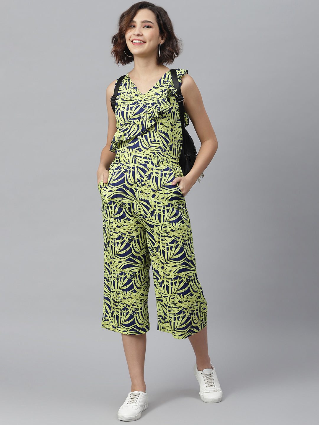 Women's Yellow and Blue printed Jumpsuit