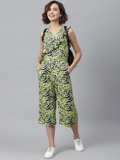 Women's Yellow and Blue printed Jumpsuit