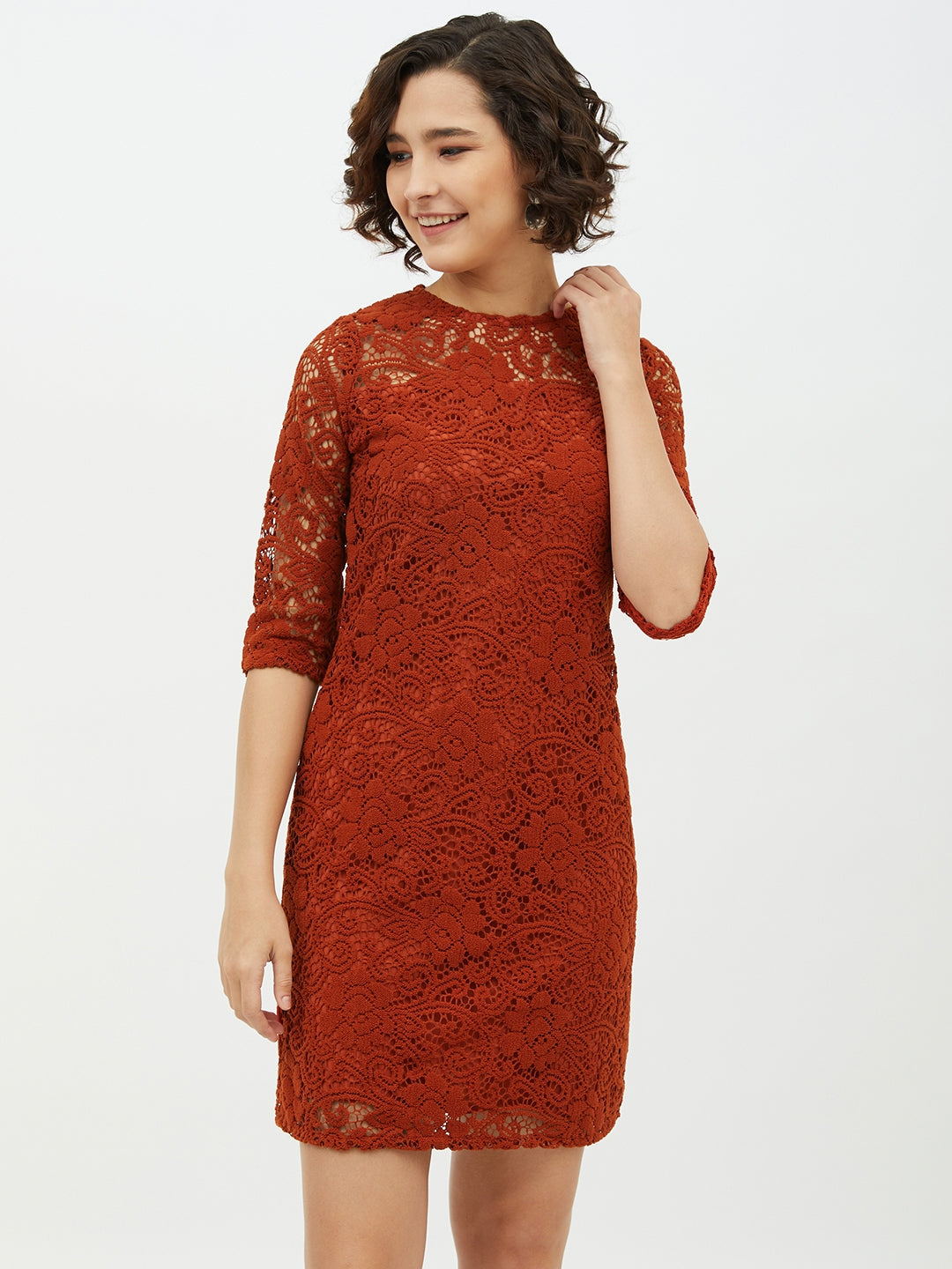Women's Rust Lace Sheath Dress